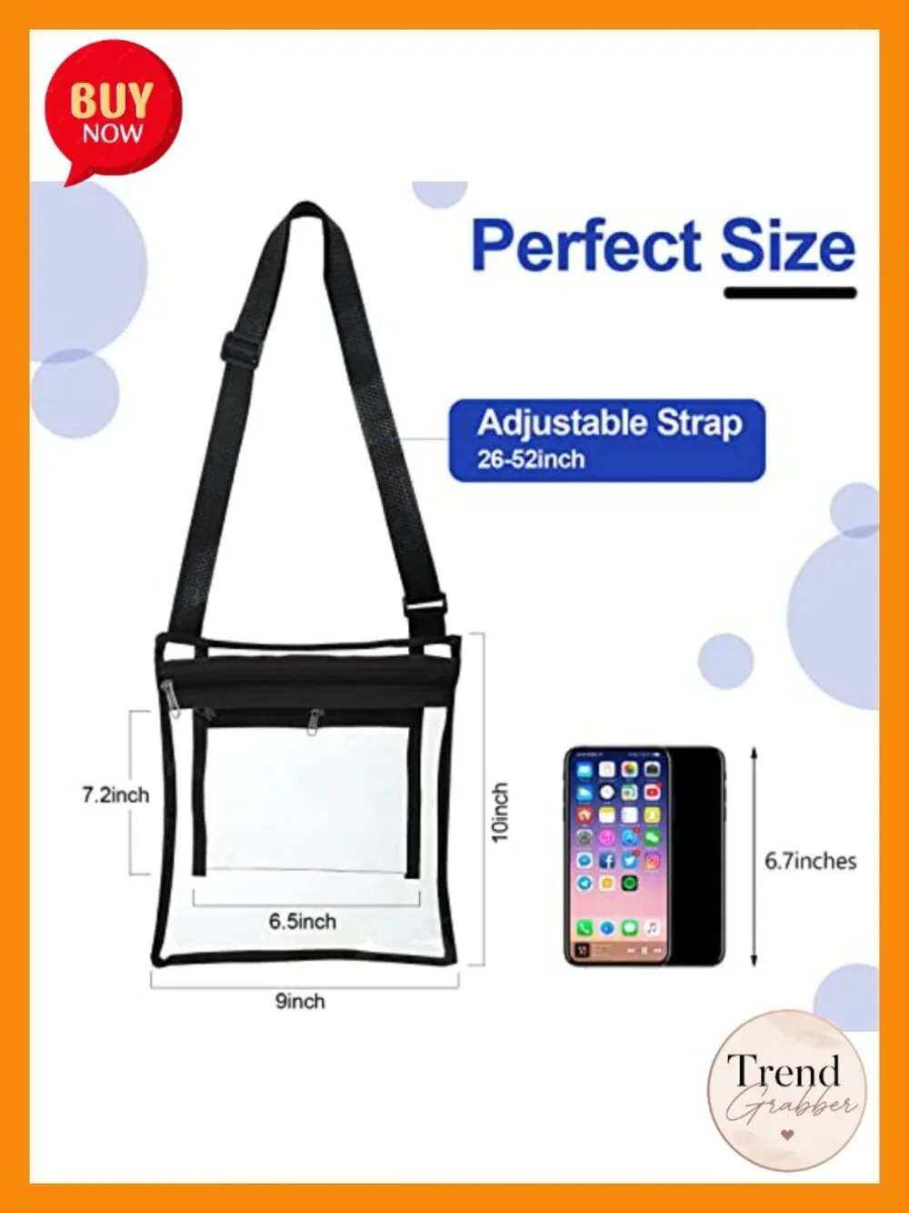 10 Pcs Clear Stadium Approved Crossbody Bags with Inner Pocket & Adjustable